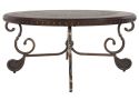 Dutton Wooden Round Coffee Table with Nailhead Trim and Metal Legs